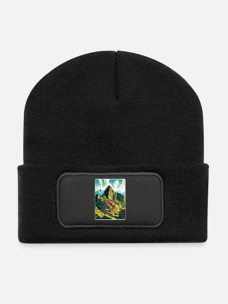 Machu Picchu Pérou Affiche de voyage Peinture Souvenir WPA - Beanie recyclé à patch - noir
