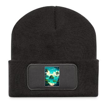 Bali Indonésie Voyage Affiche Souvenir Peinture WPA - Beanie recyclé à patch - charbon - Devant