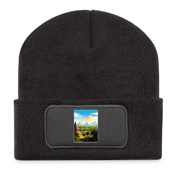 Bali Indonésie Voyage Affiche Souvenir Peinture WPA - Beanie recyclé à patch - charbon - Devant
