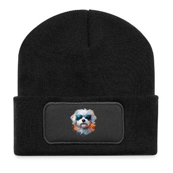 Maltese with sunglasses - Recycled Patch Beanie - black - Front