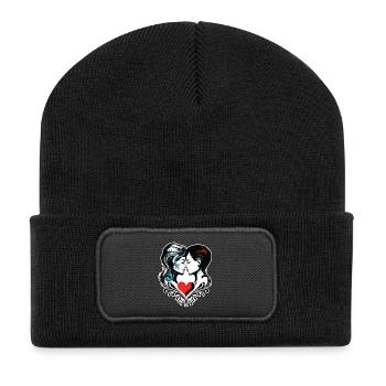 Kissing duet in the heart setting - Recycled Patch Beanie - black - Front
