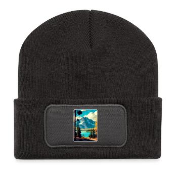 Affiche de voyage souvenir du parc national de Grand Teton - Beanie recyclé à patch - charbon - Devant