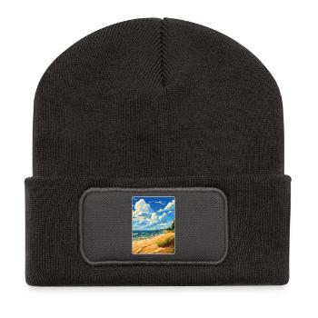 Affiche de voyage du parc national des dunes de l’Indiana - Beanie recyclé à patch - charbon - Devant