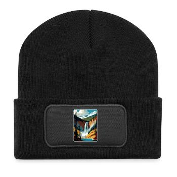 Yellowstone Nationalpark Reiseplakat Souvenir - Recycelte Patch Beanie - Schwarz - Vorne