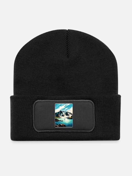 Kenai Fjords Nationalpark Reiseplakat Souvenir - Recycelte Patch Beanie - Schwarz