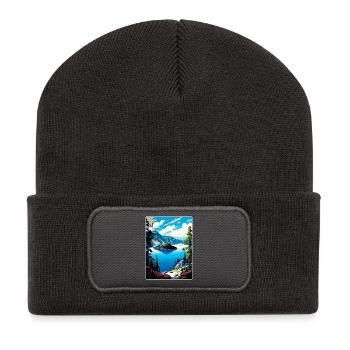 Crater Lake National Park Travel Poster Souvenir - Recycled Patch Beanie - dark grey - Front