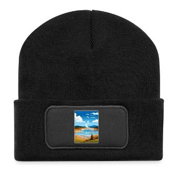 Yellowstone Nationalpark Reiseplakat Souvenir - Recycelte Patch Beanie - Schwarz - Vorne