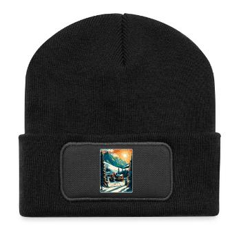Sun Valley Ski Skifahren Reise Poster Souvenir WPA - Recycelte Patch Beanie - Schwarz - Vorne