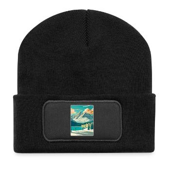 Station de ski de Saint-Moritz Affiche de voyage en montagne - Beanie recyclé à patch - noir - Devant