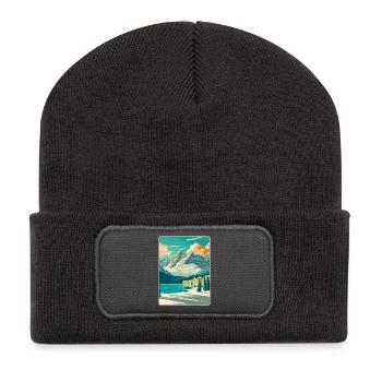 St. Moritz Ski Resort Mountain Travel Poster - Recycelte Patch Beanie - Dunkelgrau - Vorne