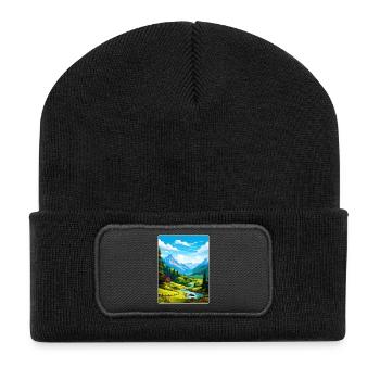 Olympi Nationalpark Reiseposter Souvenir WPA - Recycelte Patch Beanie - Schwarz - Vorne
