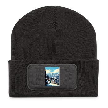 Breckenridge Ski Voyage Affiche Peinture Souvenir WPA - Beanie recyclé à patch - charbon - Devant