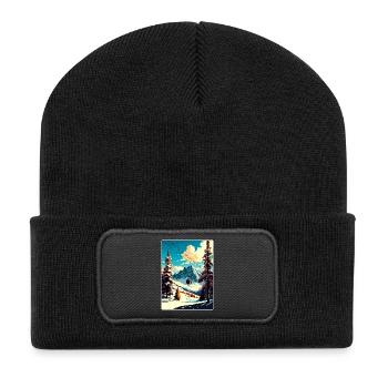 Tignes Ski Skiing Travel Poster Souvenir Paint WPA - Recycled Patch Beanie - black - Front