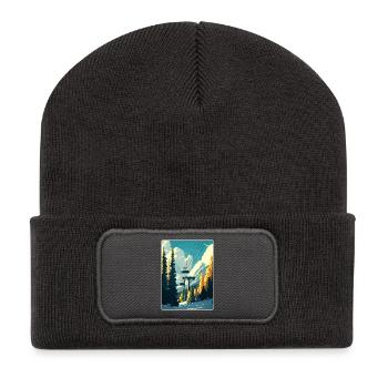 Aspen Ski Skiing Travel Poster Souvenir Paint WPA - Recycled Patch Beanie - dark grey - Front