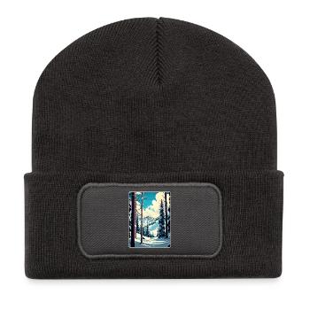 Aspen Ski Skiing Travel Poster Souvenir Paint WPA - Recycled Patch Beanie - dark grey - Front