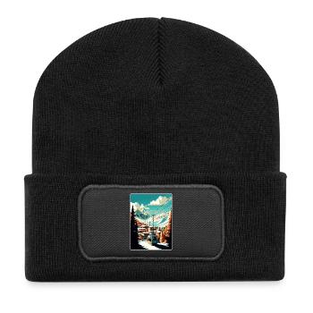 Val D Isère Ski Voyage Poster Peinture Souvenir WPA - Beanie recyclé à patch - noir - Devant