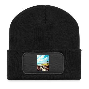 Die Link At Spanish Bay Golf Travel Posterkarte - Recycelte Patch Beanie - Schwarz - Vorne