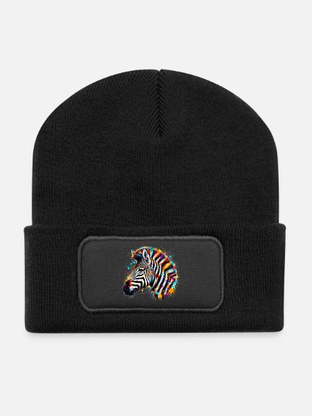 Zebra - Recycelte Patch Beanie - Schwarz