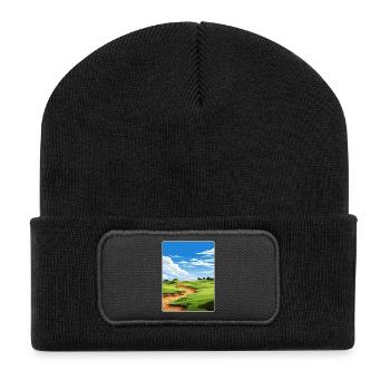 Erin Hills Golf Club Course Travel Poster Souvenir - Recycelte Patch Beanie - Schwarz - Vorne