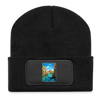 Venice Italy St Marks Square Travel Poster Card - Recycled Patch Beanie - black - Front