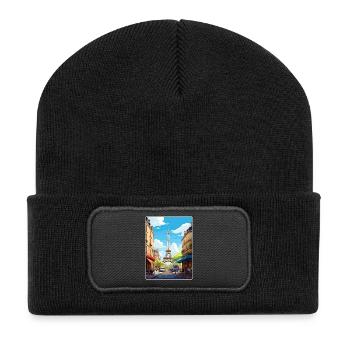 Paris Frankreich Reise Poster Souvenir Postkarte Farbe - Recycelte Patch Beanie - Schwarz - Vorne