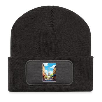 Paris France Travel Poster Souvenir Postcard Paint - Recycled Patch Beanie - dark grey - Front