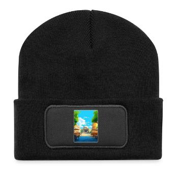 Rome Italy Travel Poster Souvenir Postcard Paint - Recycled Patch Beanie - black - Front
