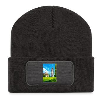 Pisa Italien Reise Poster Souvenir Postkarte Farbe - Recycelte Patch Beanie - Dunkelgrau - Vorne