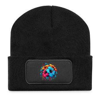 Hibiscus Flowers - Recycled Patch Beanie - black - Front