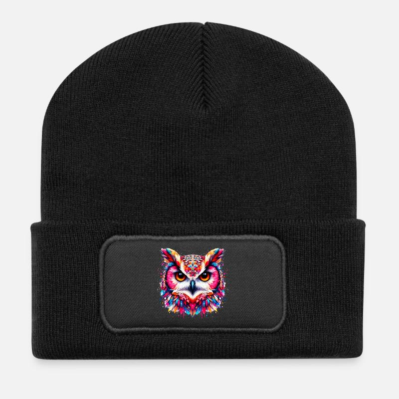 Eule - Recycelte Patch Beanie - Schwarz