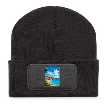 Côte Dazur France Affiche de voyage Peinture Souvenir WPA - Beanie recyclé à patch - charbon - Devant