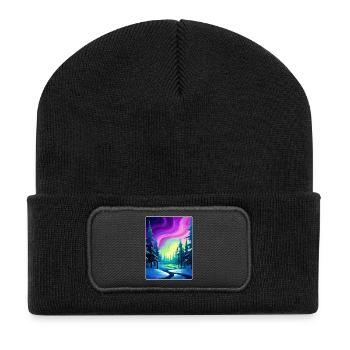 Nordlichter Aurora Borealis Island Reisen WPA - Recycelte Patch Beanie - Schwarz - Vorne