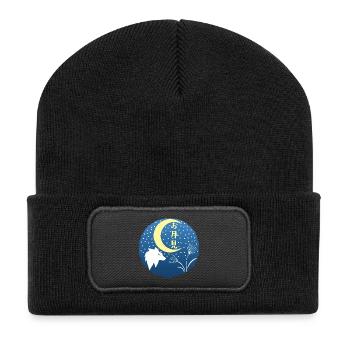 Loup blanc et vision de lune - Beanie recyclé à patch - noir - Devant