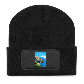 Amalfi Italy Travel Poster Souvenir Postcard Paint - Recycled Patch Beanie - black - Front