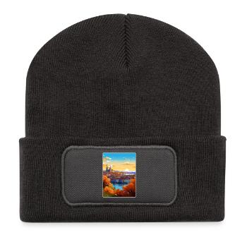 Lyon France Affiche de voyage Peinture de carte postale souvenir - Beanie recyclé à patch - charbon - Devant