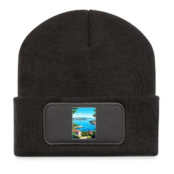 Côte Dazur France Affiche de voyage Peinture Souvenir WPA - Beanie recyclé à patch - charbon - Devant