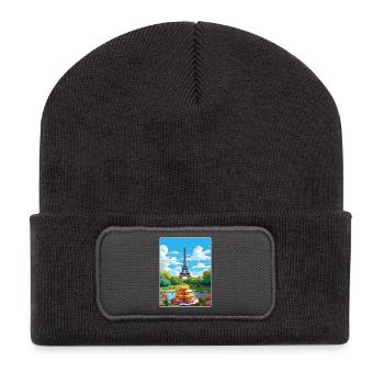 Paris France Travel Poster Souvenir Postcard Paint - Recycled Patch Beanie - dark grey - Front