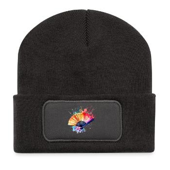 Éventail aquarelle éclatant - Beanie recyclé à patch - charbon - Devant