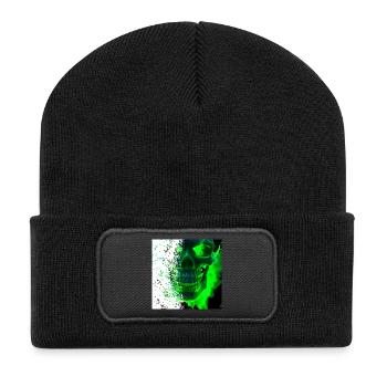 Grünes Kryptowelt Schädel Design - Recycelte Patch Beanie - Schwarz - Vorne