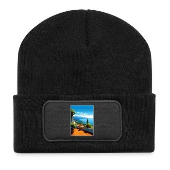 Ravello Italien Reise Poster Souvenir Malerei WPA - Recycelte Patch Beanie - Schwarz - Vorne