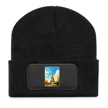 Paris Frankreich Reise Poster Souvenir Postkarte Farbe - Recycelte Patch Beanie - Schwarz - Vorne