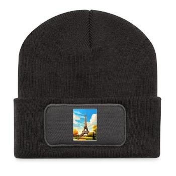 Paris France Travel Poster Souvenir Postcard Paint - Recycled Patch Beanie - dark grey - Front