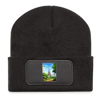 Paris France Travel Poster Souvenir Postcard Paint - Recycled Patch Beanie - dark grey - Front