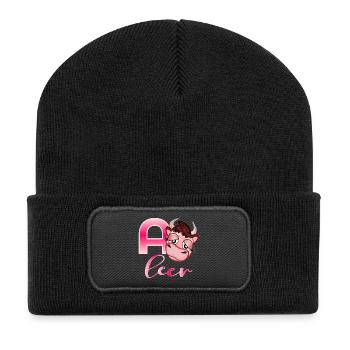 ERSCHÖPFUNG STRESS KUH - Recycelte Patch Beanie - Schwarz - Vorne