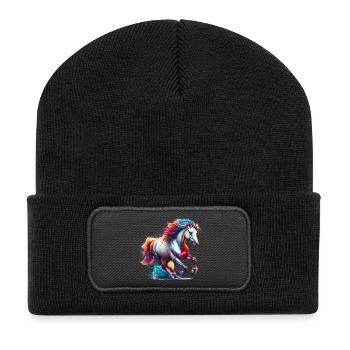 Pferd - Recycelte Patch Beanie - Schwarz - Vorne