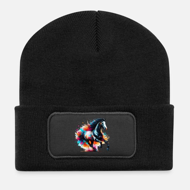 Pferd - Recycelte Patch Beanie - Schwarz