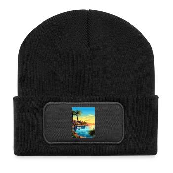 French Riviera France Travel Poster Souvenir WPA - Recycled Patch Beanie - black - Front