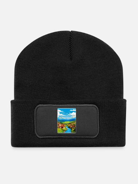 Antakya Türkei Stadt Vintage Reise Poster Souvenir - Recycelte Patch Beanie - Schwarz
