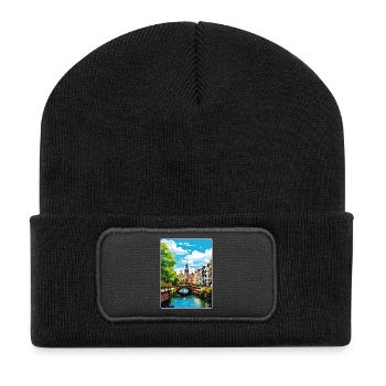 Amsterdam Netherlands Travel Poster Souvenir WPA - Recycled Patch Beanie - black - Front