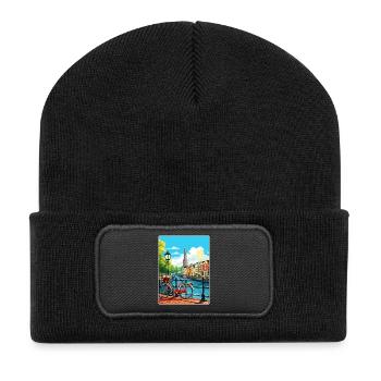 Amsterdam Netherlands Travel Poster Souvenir WPA - Recycled Patch Beanie - black - Front